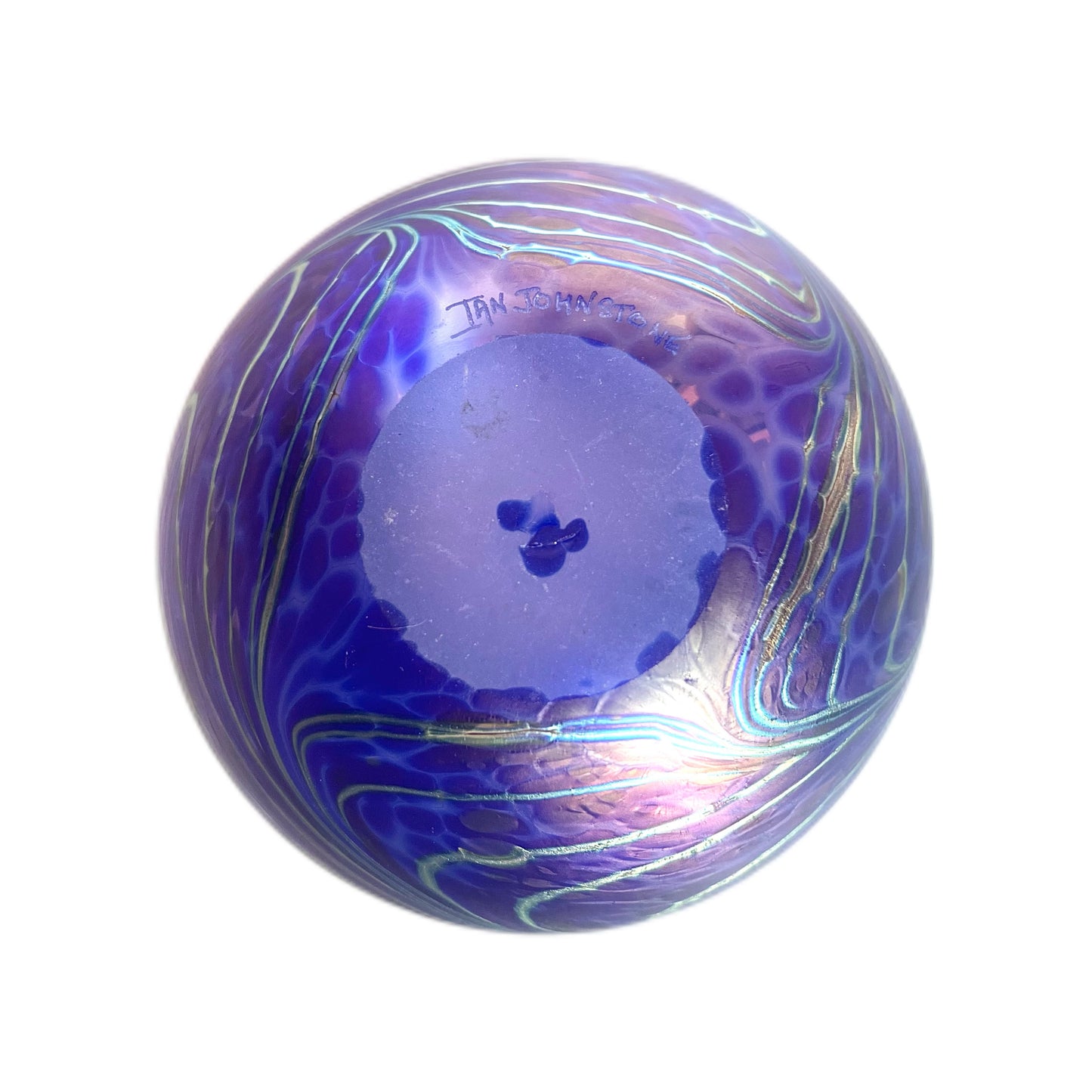 Vintage Australian cobalt iridescent hand-blown art glass vase, Ian Johnstone