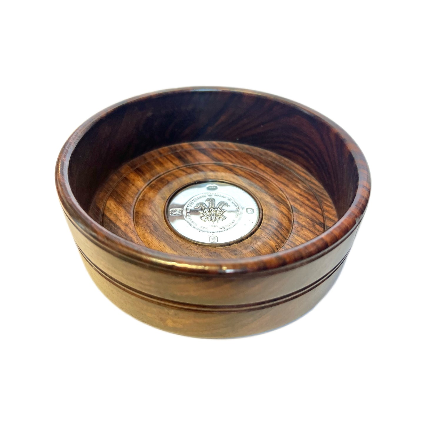 Large vintage QEII timber and sterling silver bottle holder, Bruford & Heming Ltd