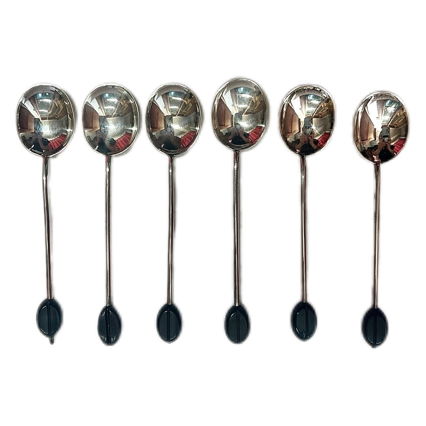 6 George V sterling silver coffee spoons with bakelite coffee bean finials and original set