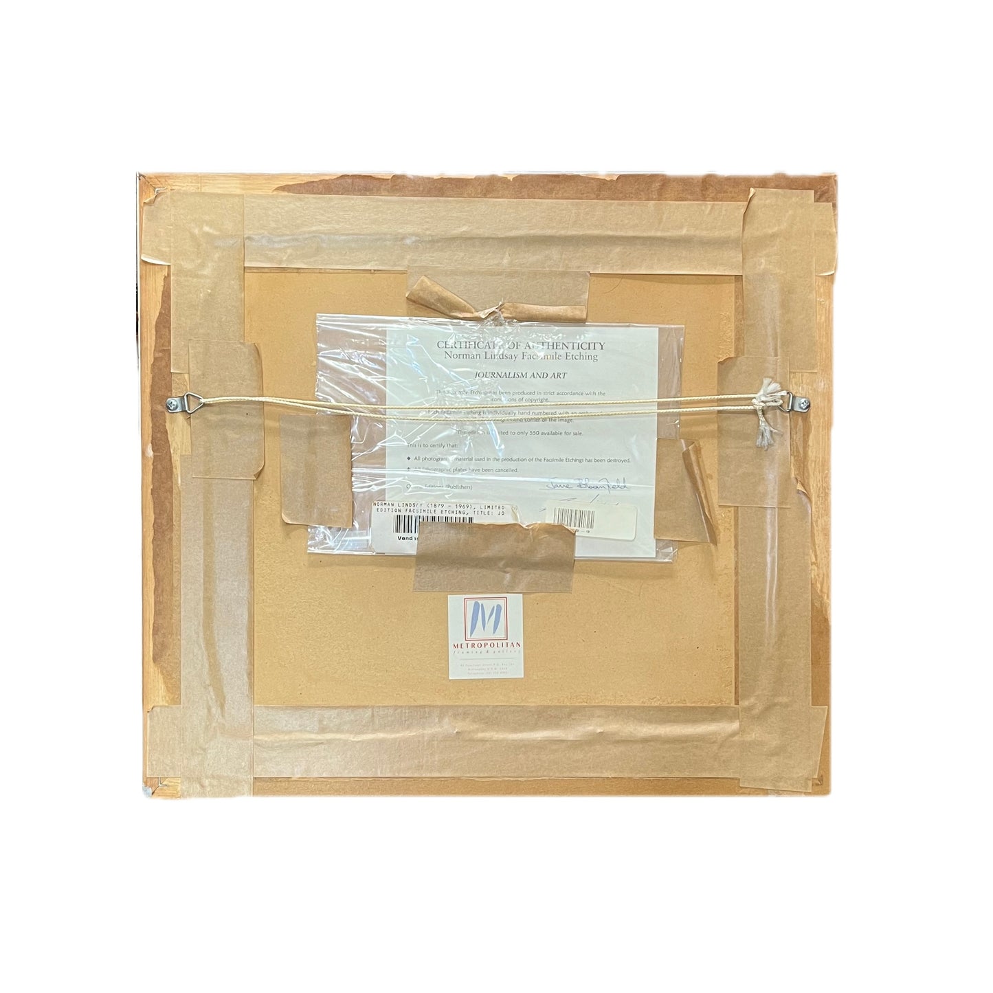 20 世纪诺曼·林赛 (Norman Lindsay) 的老式复制蚀刻画，题为“新闻与艺术”，约 1999 年