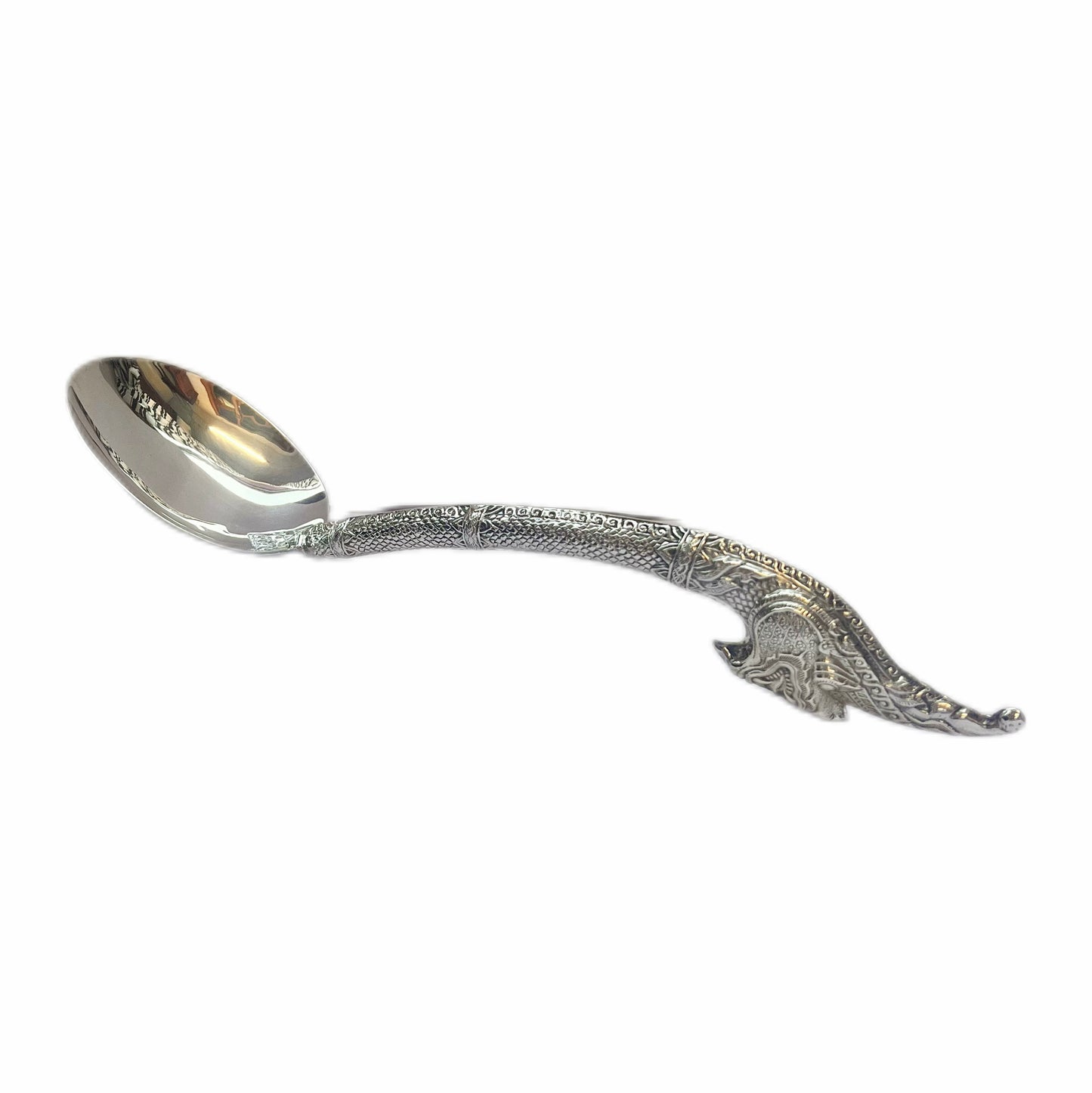 Mid to late 20th century Thai sterling silver naga-handled serving spoon