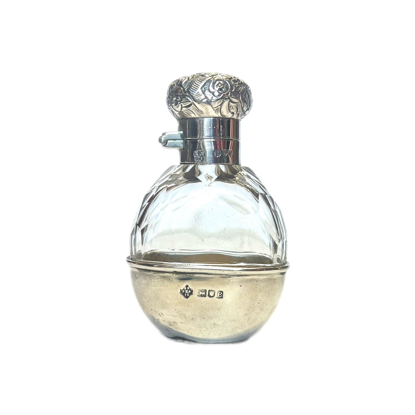 Antique Victorian sterling silver and cut glass ladies flask