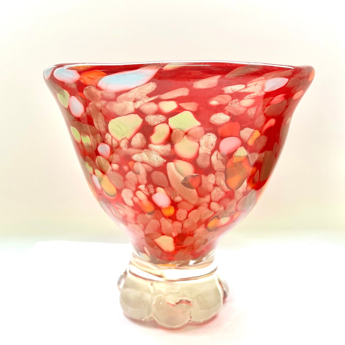 Statement midcentury handblown red Murano glass centrepiece bowl with tutti frutti confetti pattern