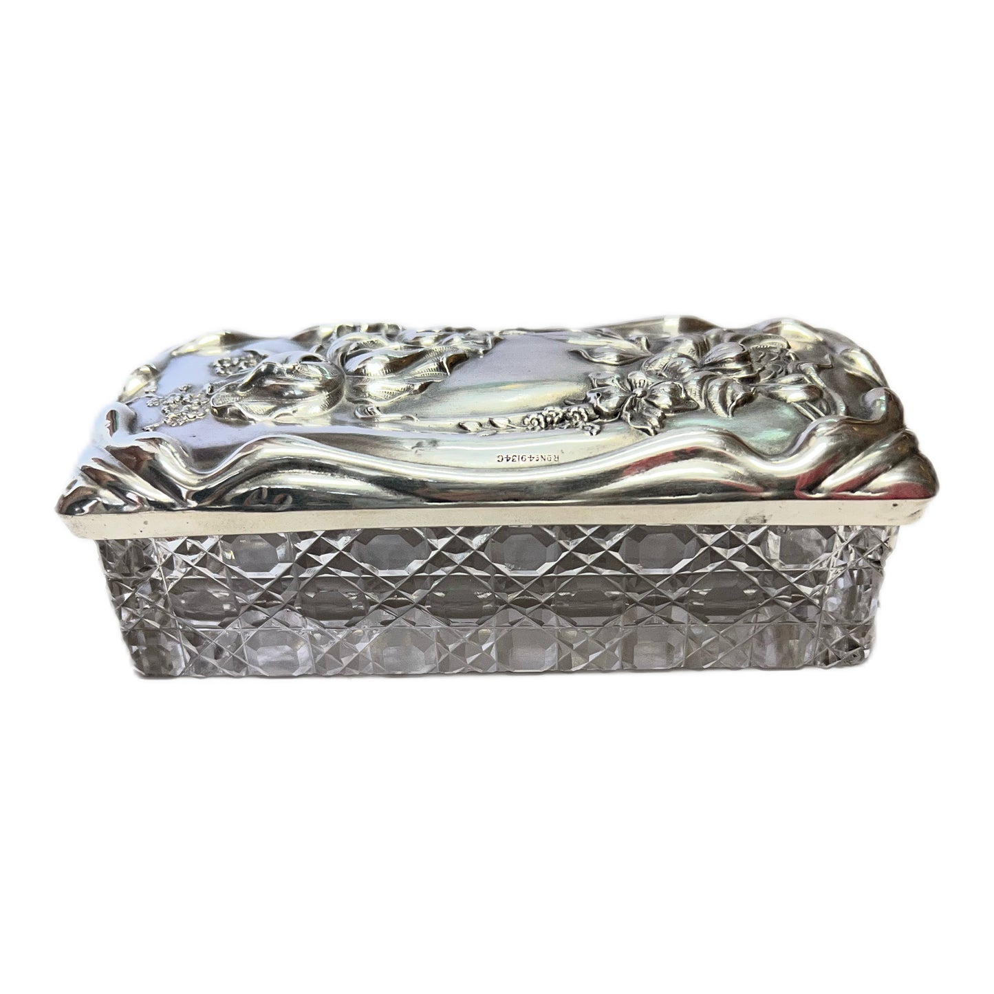 Antique George V sterling silver and cut glass trinket box