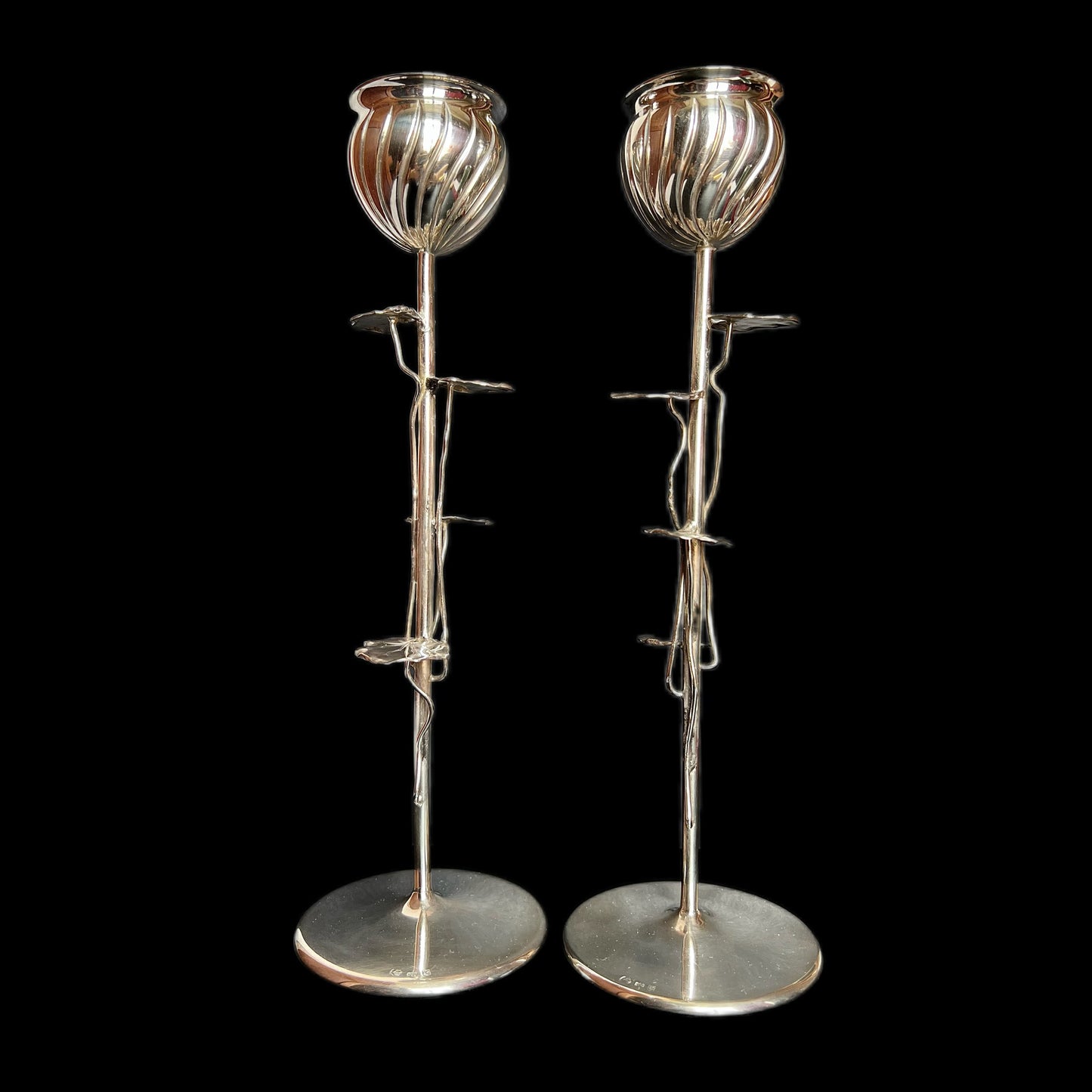 Pair of early 20th century Continental European .800 silver lotus candlesticks