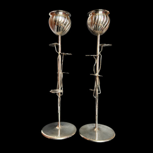 Pair of early 20th century Continental European .800 silver lotus candlesticks