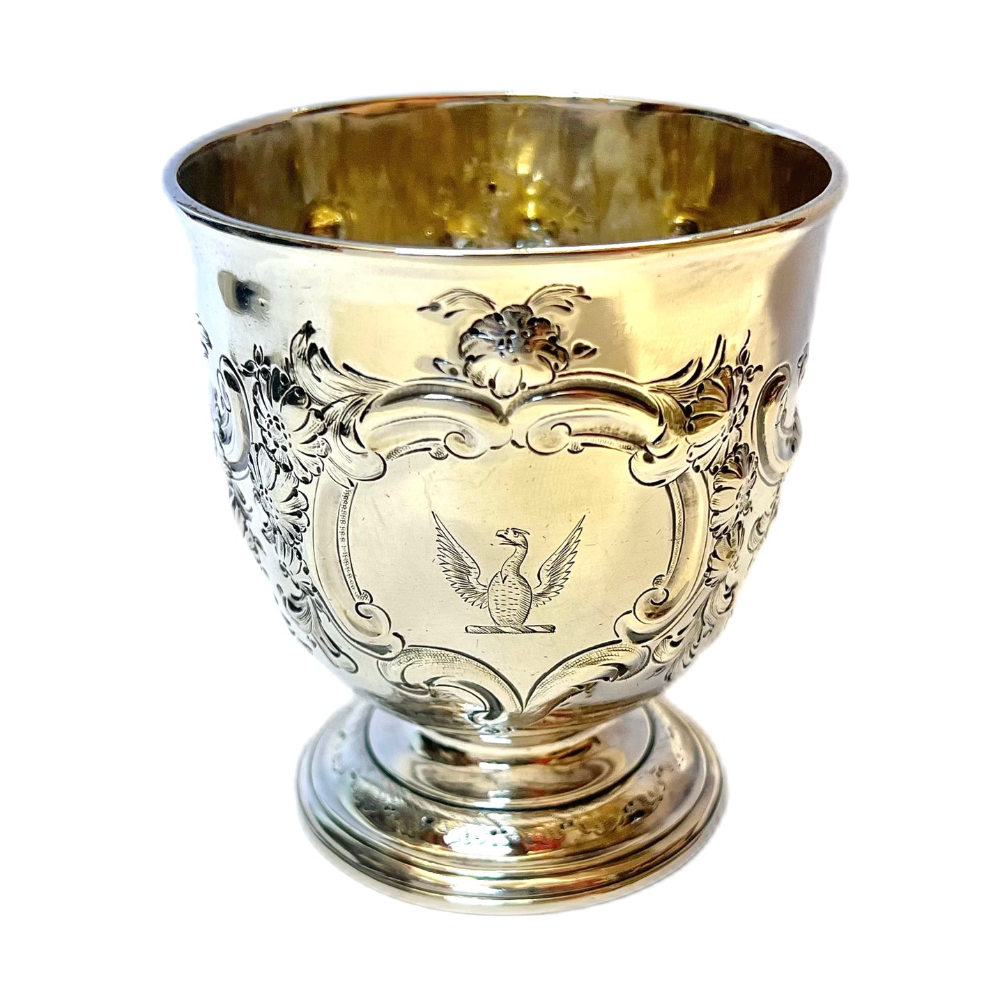 Magnificent George I Britannia silver goblet by Isaac Liger, London, 1719, Delamain family crest
