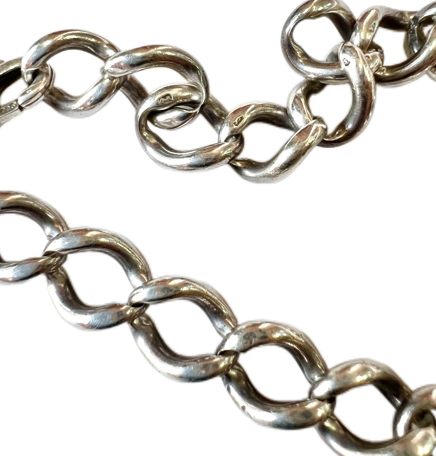 Elegant English sterling silver bracelet with W.J. Sanders heart-shaped padlock