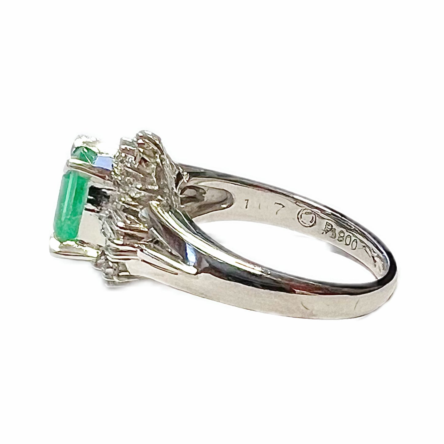 Vintage emerald, diamond and platinum ring over 2carats total gemstone weight