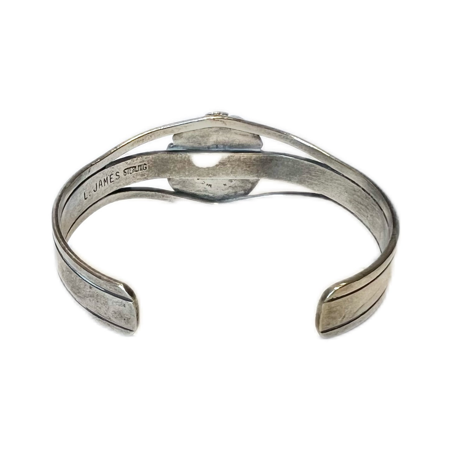 Vintage L. James Navajo sterling silver and turquoise cuff bracelet