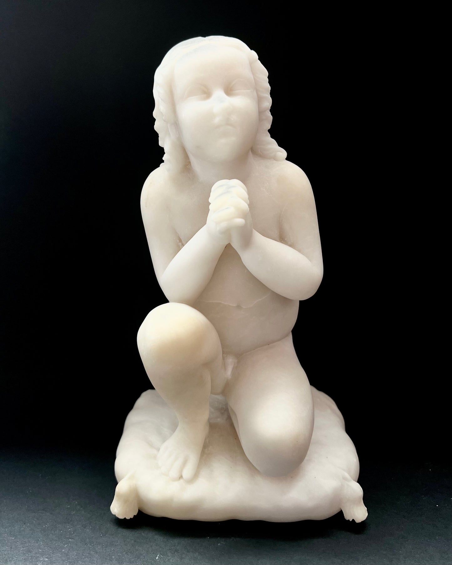 19th century antique alabaster sculpture after Luigi Pamplona’s Praying Boy