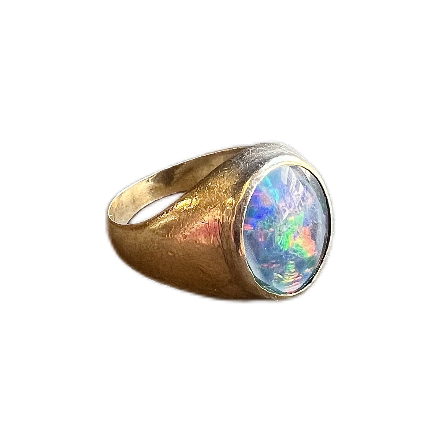 Vintage Australian 9 carat black opal doublet or triplet ring