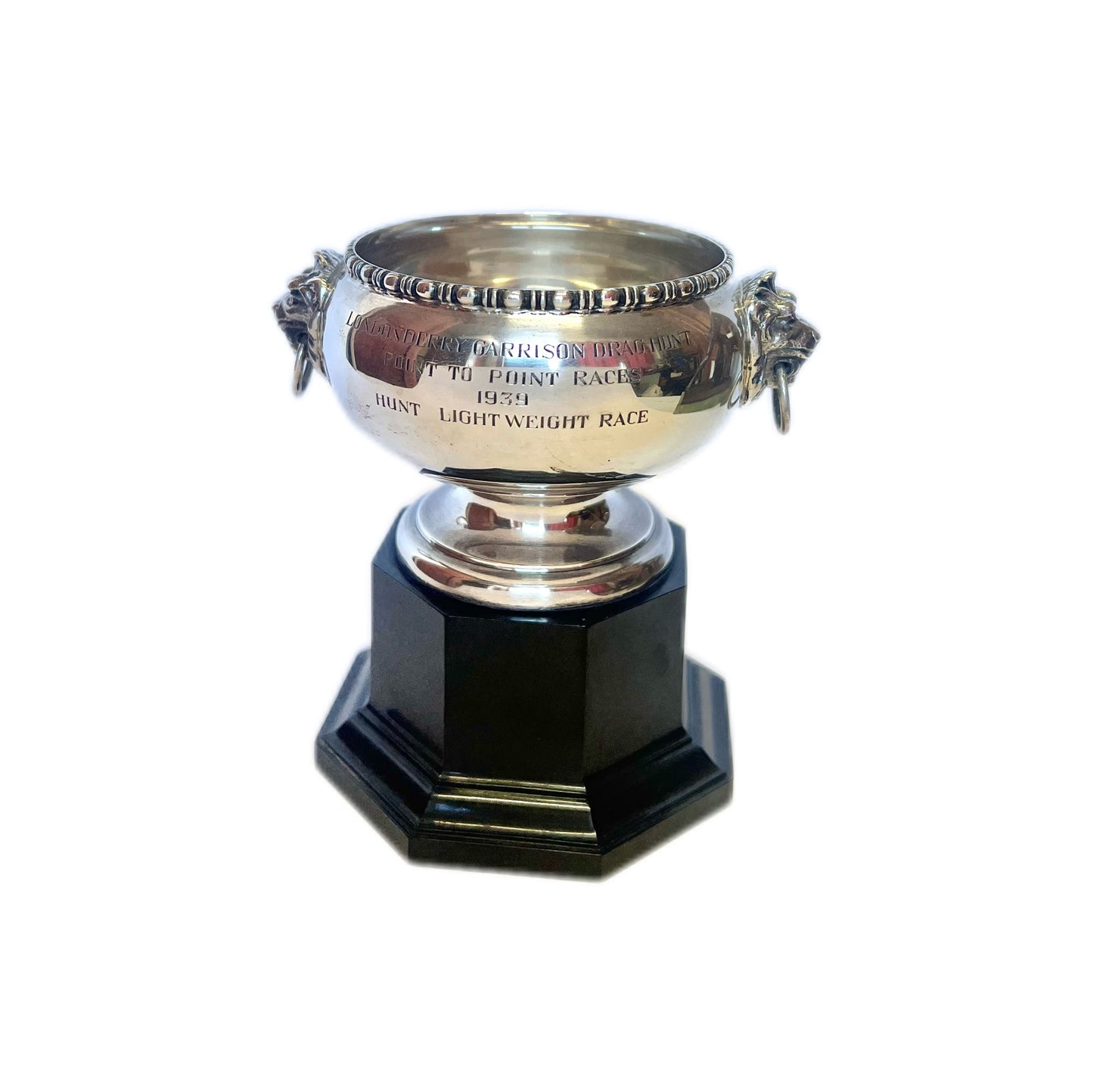 Vintage George VI sterling silver hunting trophy, Londonderry Garrison Drag Hunt of 1939