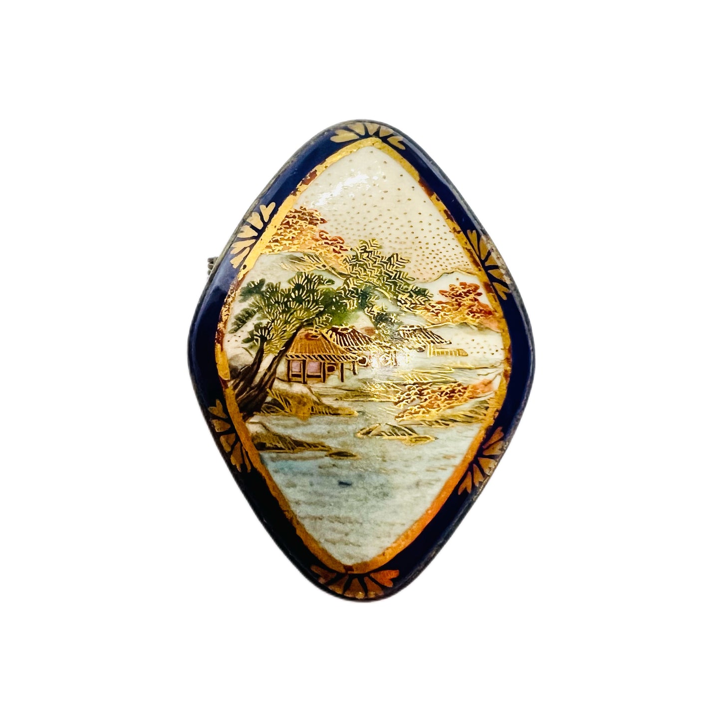 Japanese late Meiji to Taisho Period Satsuma autumn landscape brooch