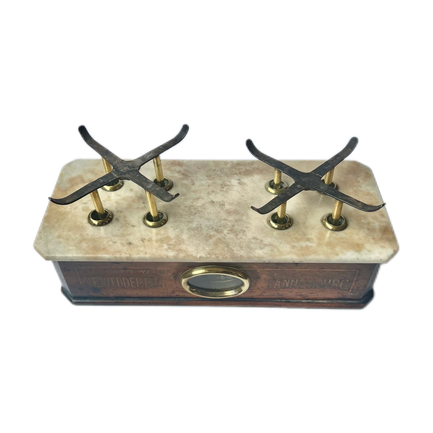 Antique set of South African brass, timber and marble apothecary scales