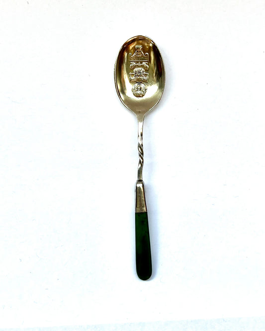 Antique New Zealand gilt on sterling silver tea spoon, Birmingham, 1922, Levi & Salaman