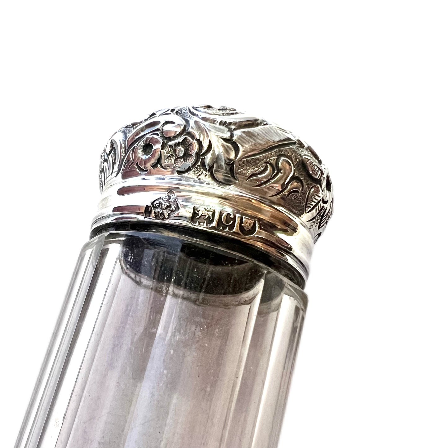 Antique Victorian sterling silver and cut glass toiletry bottle