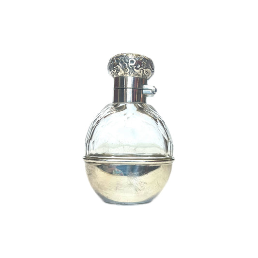 Antique Victorian sterling silver and cut glass ladies flask