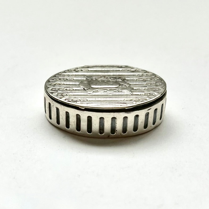 Antique sterling silver trinket or pill box with gilt-washed interior, early Australian