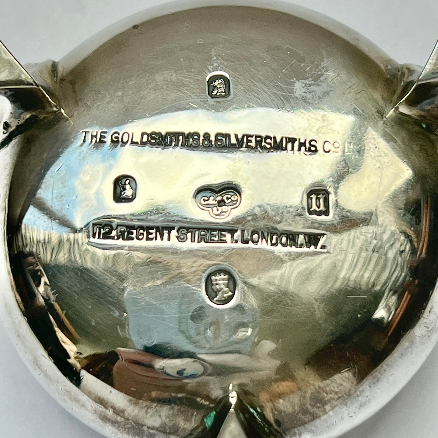 Vintage English Britannia silver salt cellar, marks for London, 1935, Goldsmiths and Silversmiths’ Alliance