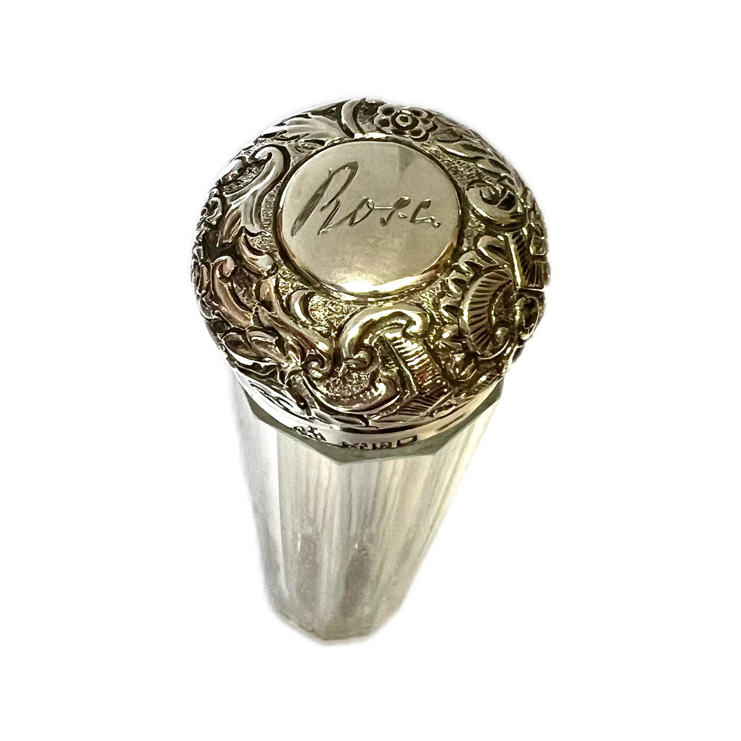 Antique Victorian sterling silver and cut glass toiletry bottle