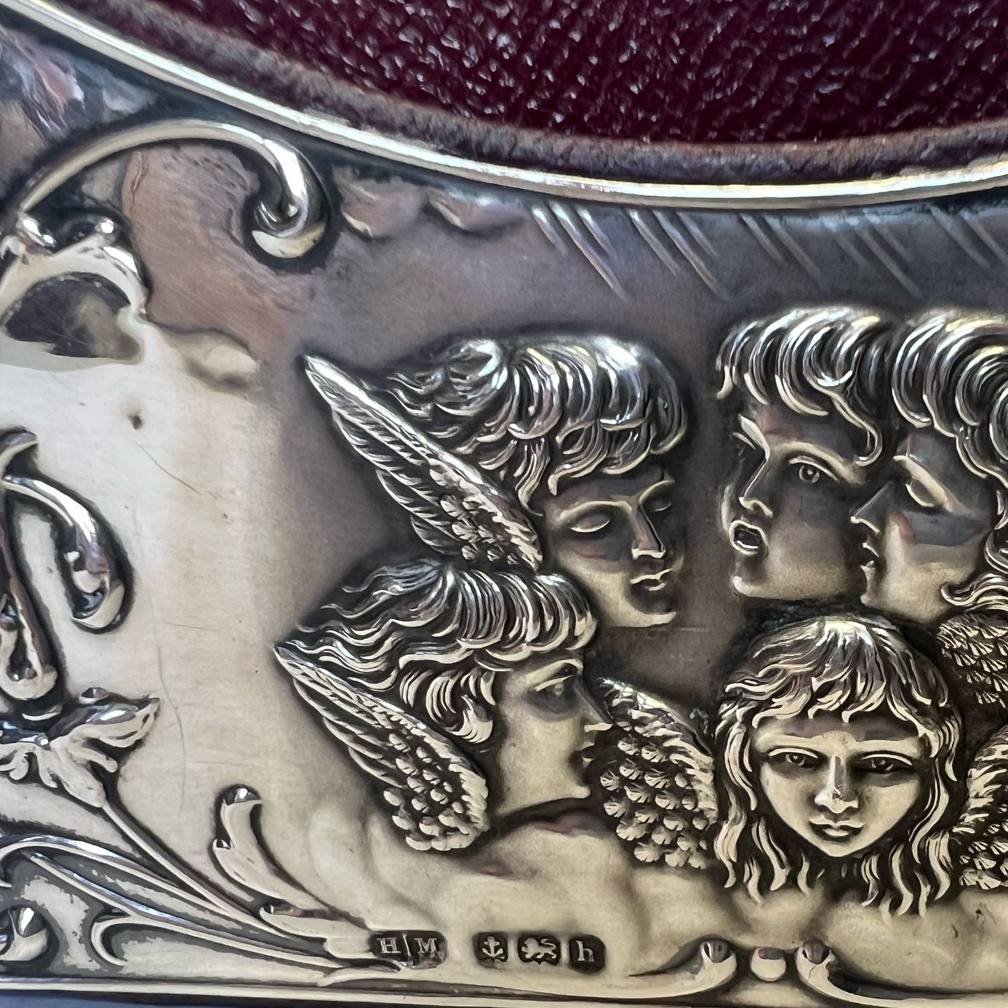 Antique Edwardian prayer and hymnal book travelling case with sterling silver frontispiece