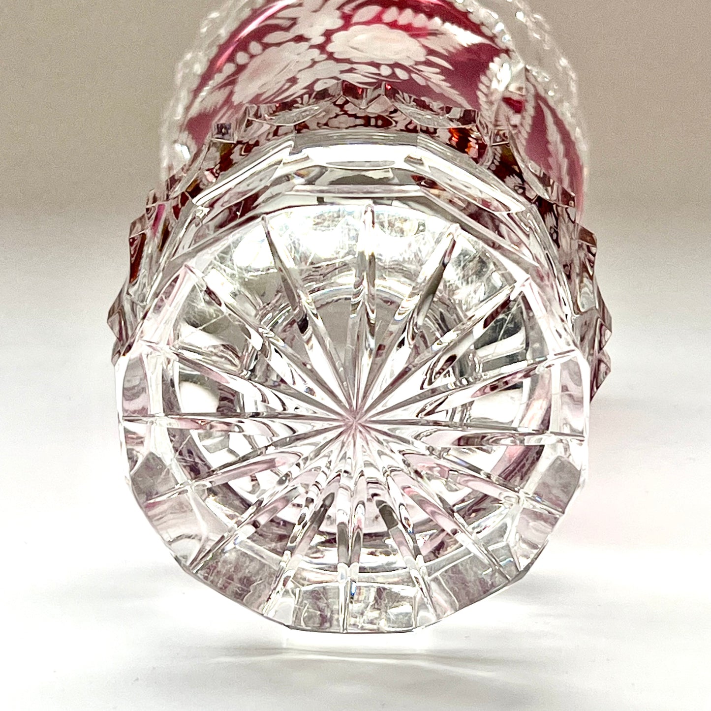 Vintage Bohemian lead crystal and etched ruby flash vase circa first half of the 20th century