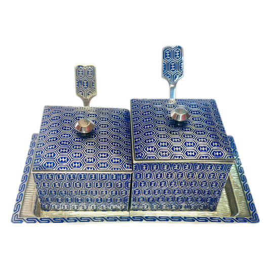 Stunning and rare Korean enamel and pure silver condiment set circa 1960s