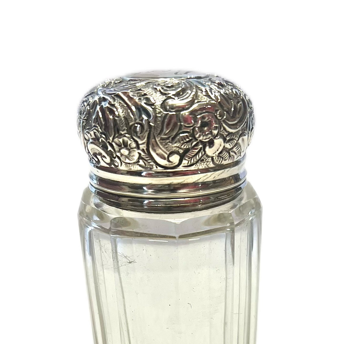 Antique Victorian sterling silver and cut glass scent/toiletry bottle