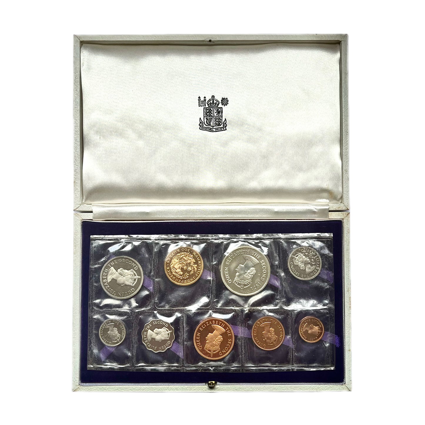 Rare Mauritius 1971 9 Piece Independence Proof coin set in original white leather case