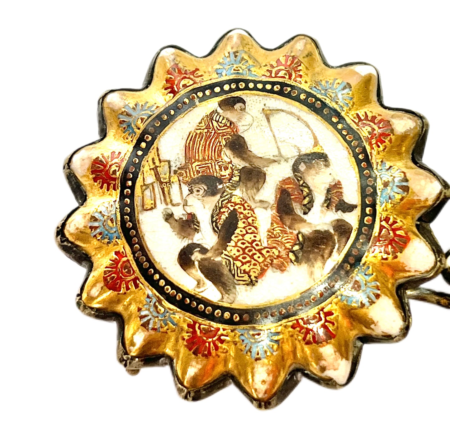 一对罕见的明治晚期至大正早期萨摩烧旭日猴纹皮带扣