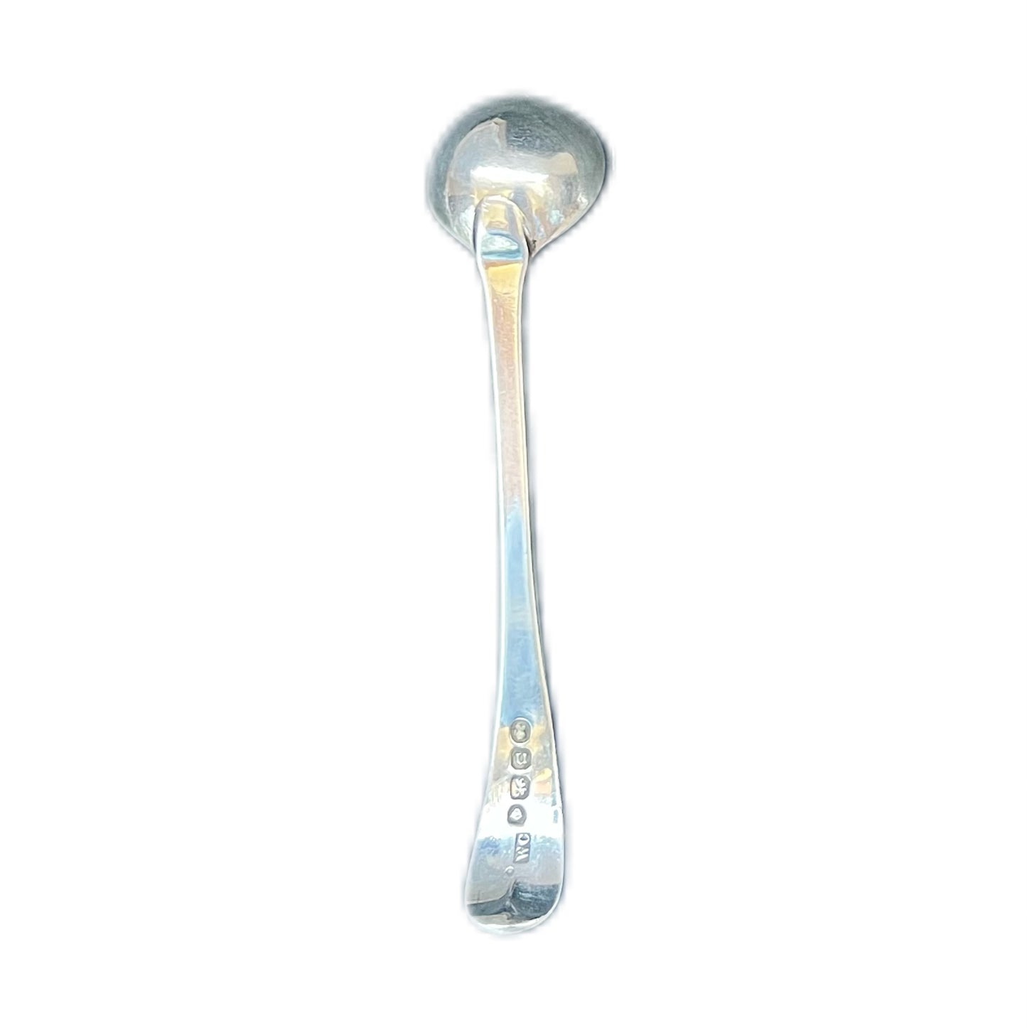 Antique George IV crested sterling silver condiment spoon, William Chawner, London, 1828.