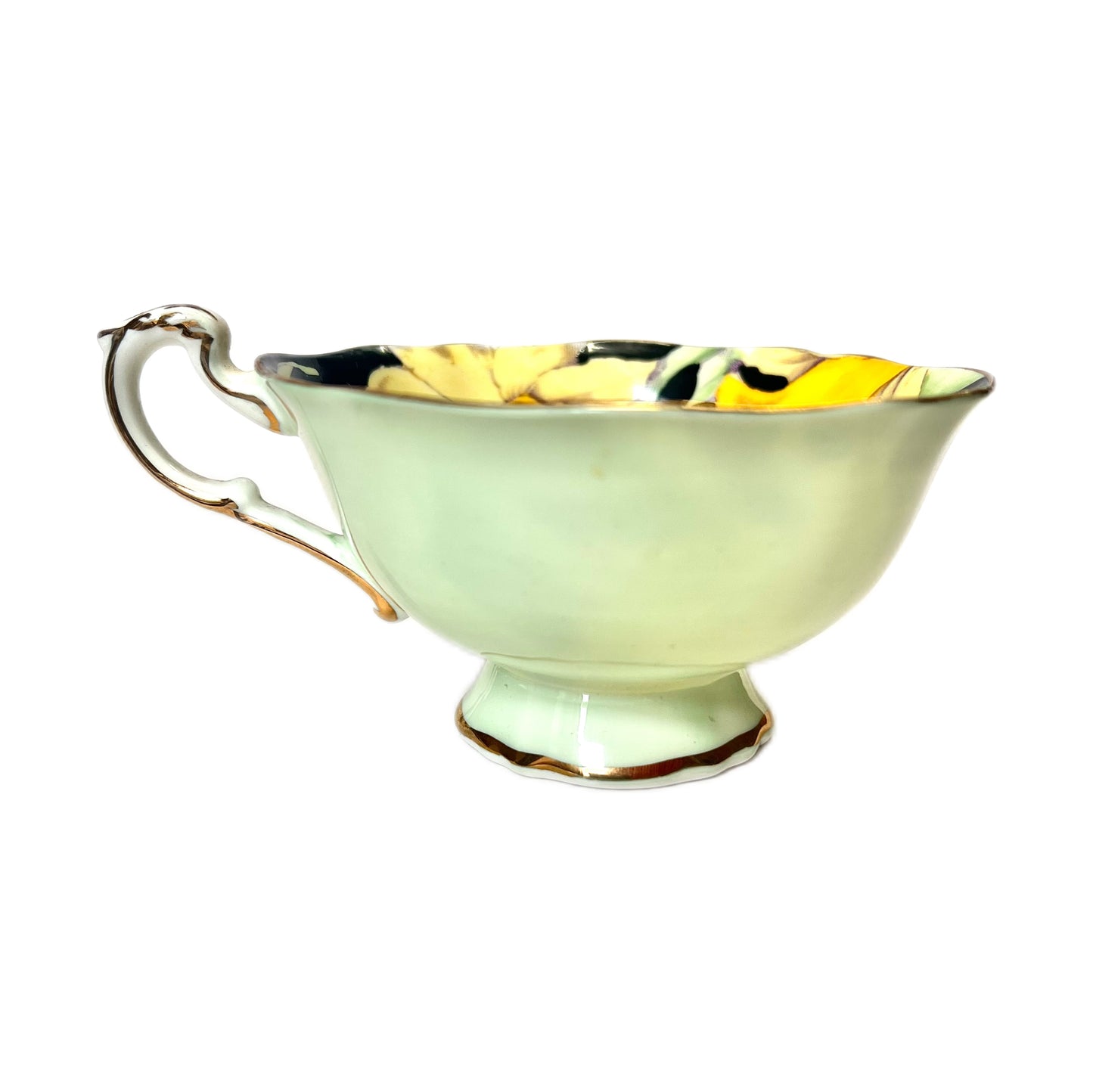 1930s Paragon Green Daffodil teacup and saucer as found
