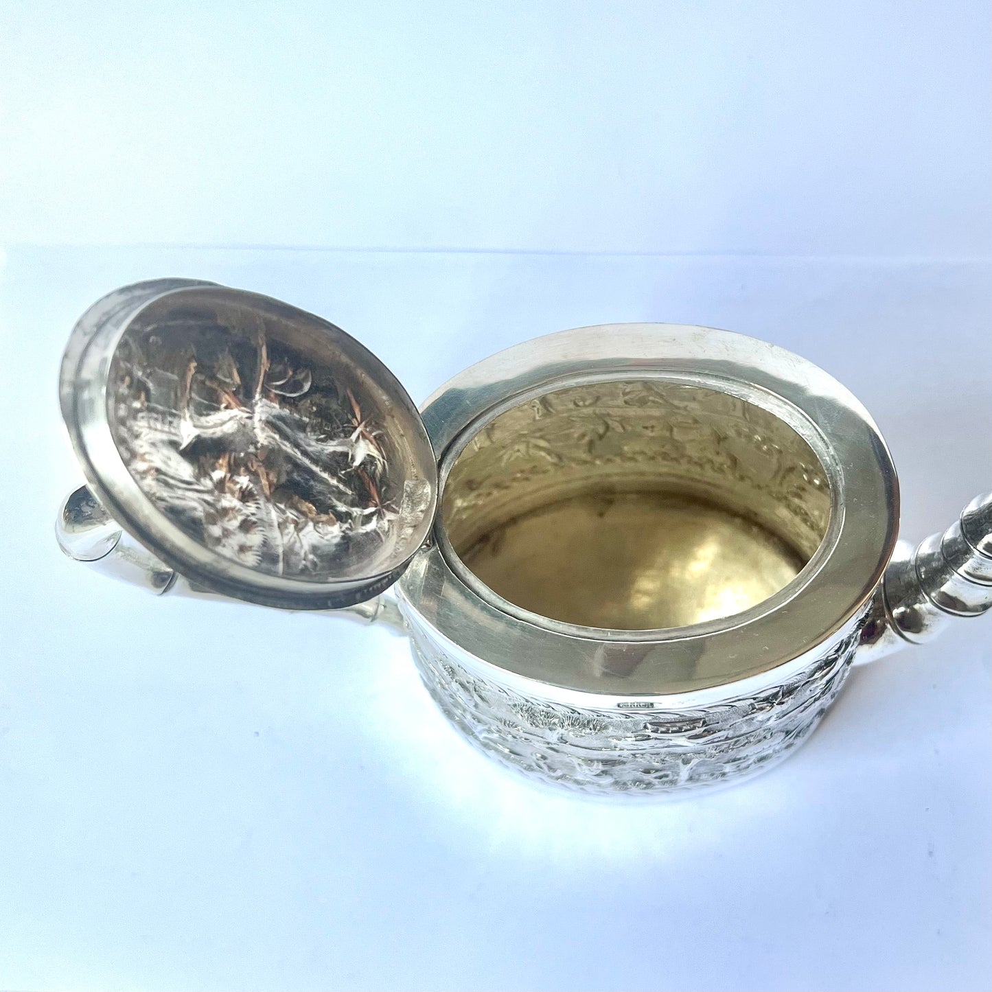 Late Victorian to Edwardian period Anglo-Indian Calcutta silver tea set comprising teapot, sugar bowl and creamer jug