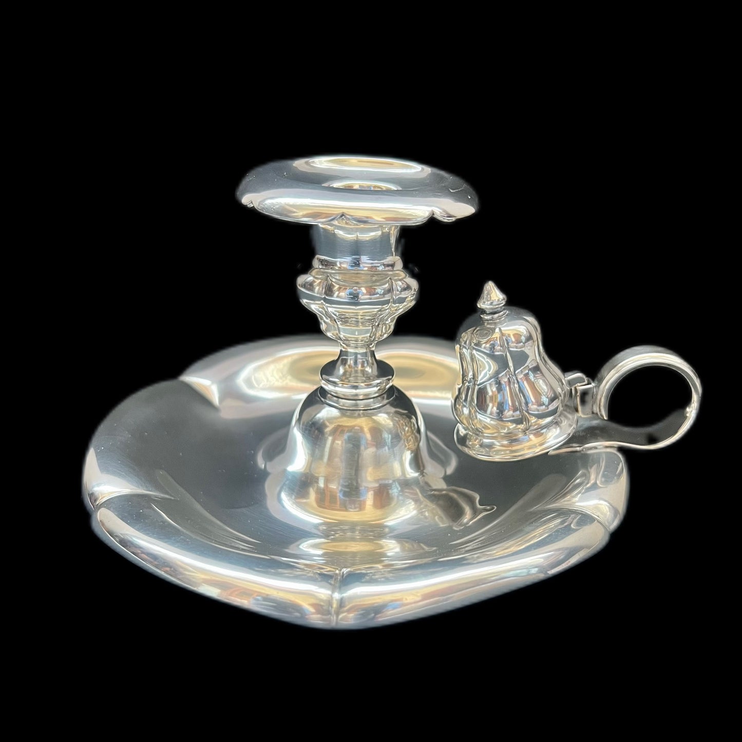 Antique 19th century Dutch silver candlestick with original bobeche and snuffer, J.M. Van Kempen & Zoon