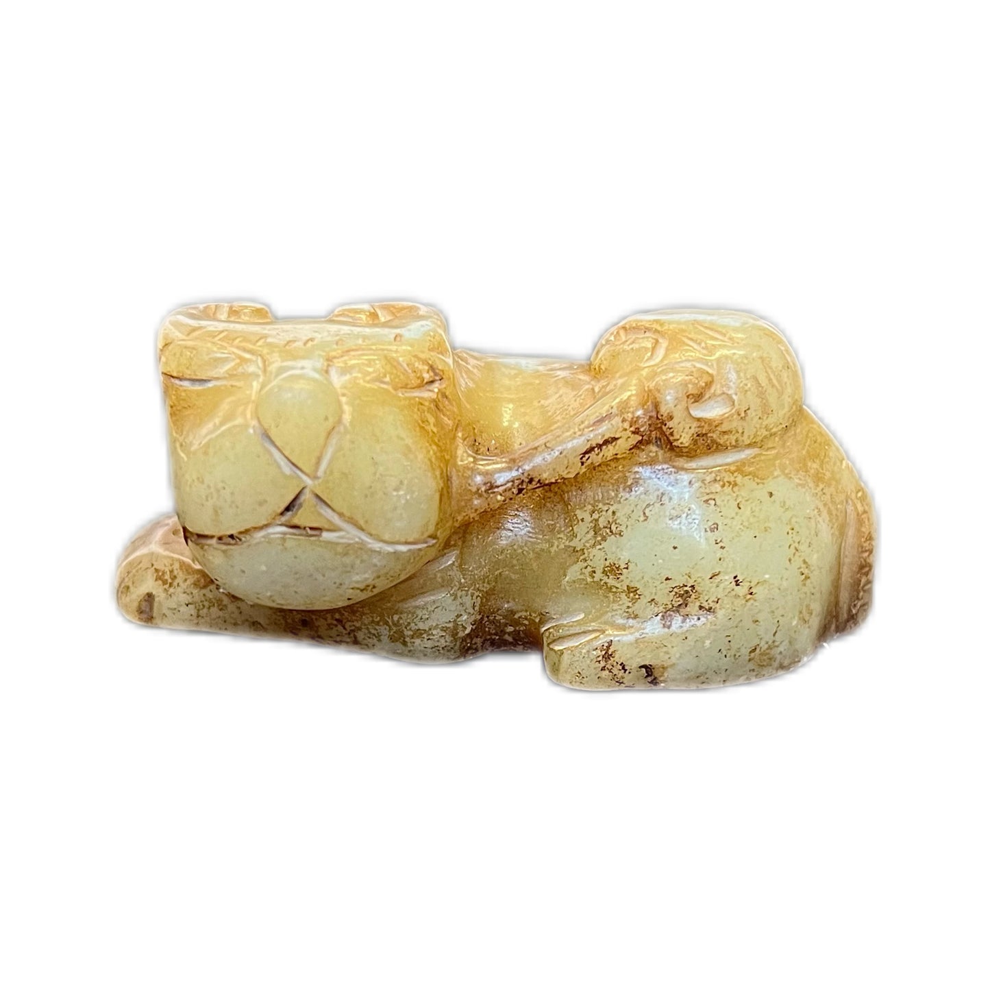 Vintage yellow and russet jade carved mythical feline beast pendant