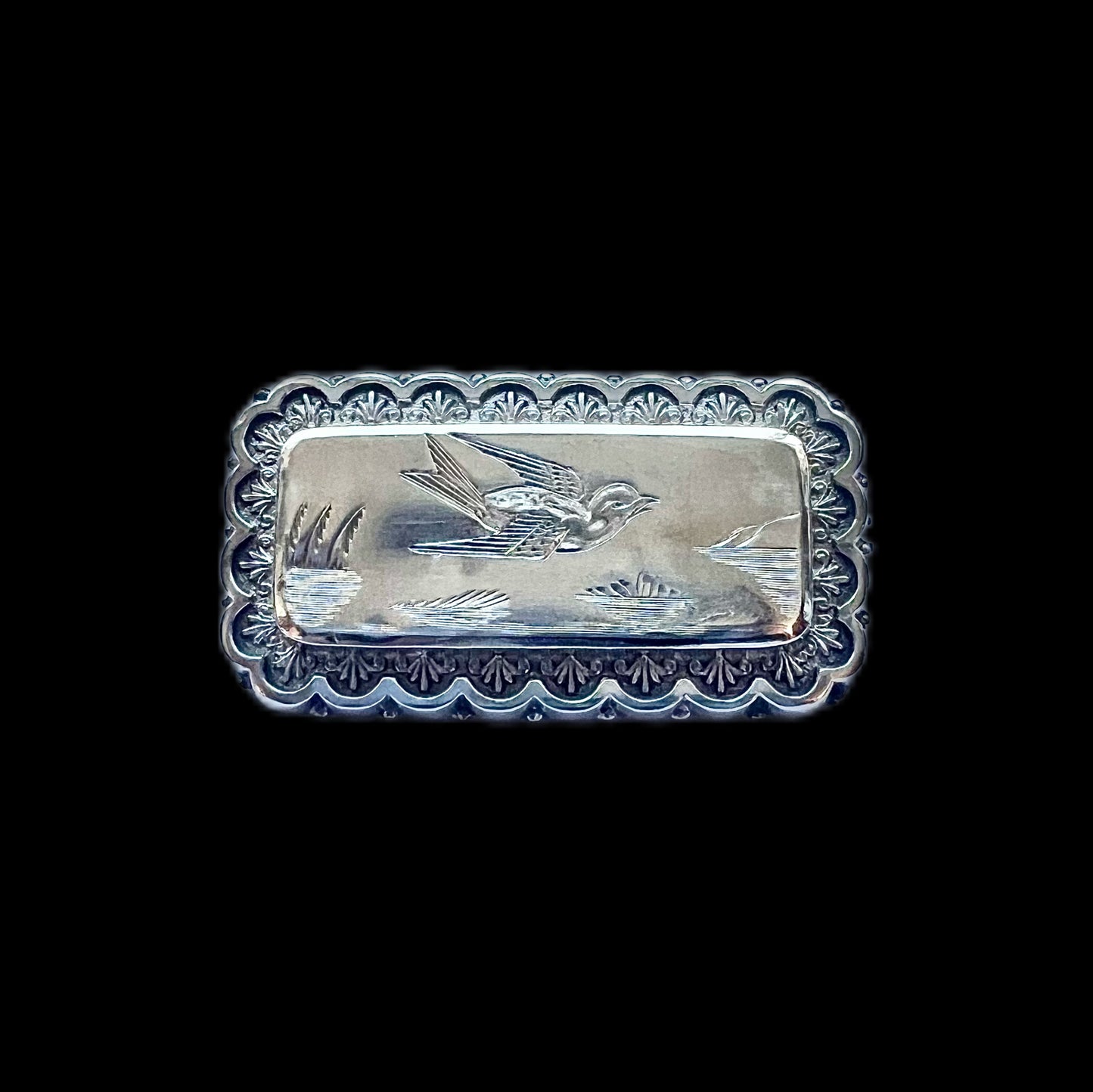 Victorian Aesthetic Movement sterling silver swallow sweetheart brooch