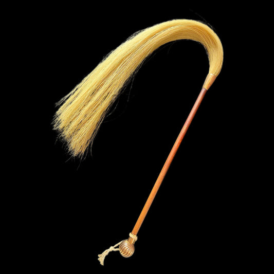 Antique British Colonial officer’s swagger stick/fly whisk, Malacca timber and 14ct gold