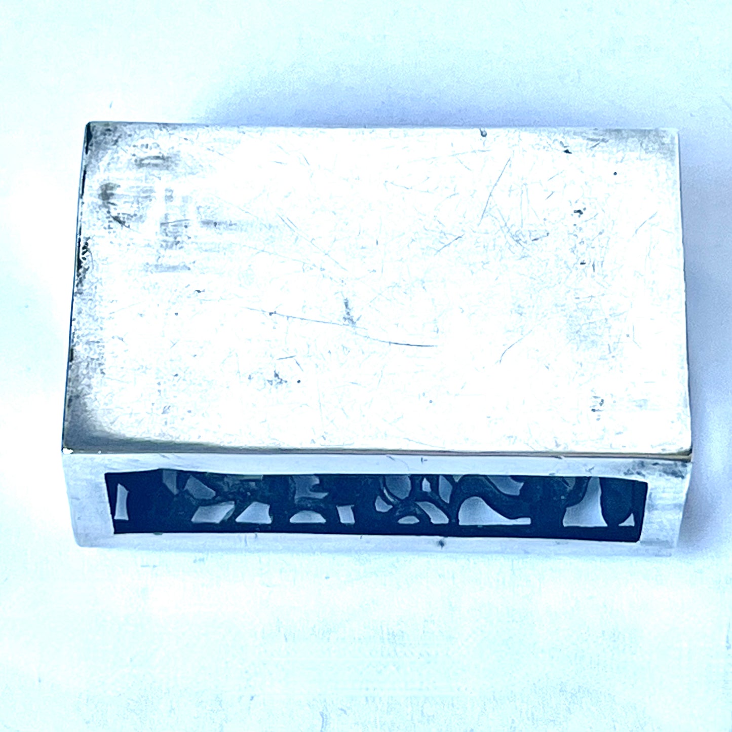 Antique Chinese export silver matchbox with dragon motif, circa 1890 to 1900s, marks for W.A., Canton