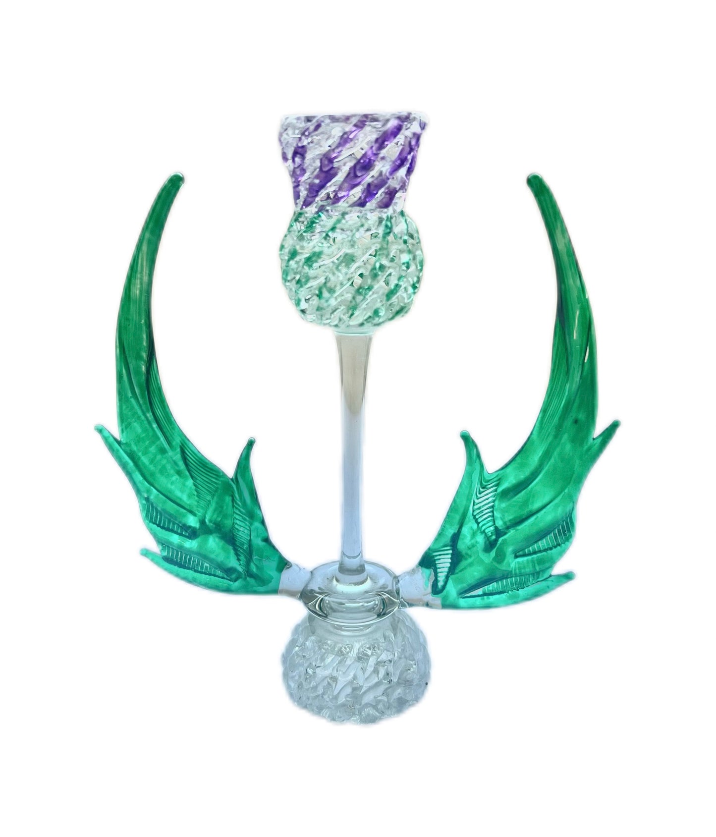 Handblown glass thistle by Glasgow artist Jimmy Trainor