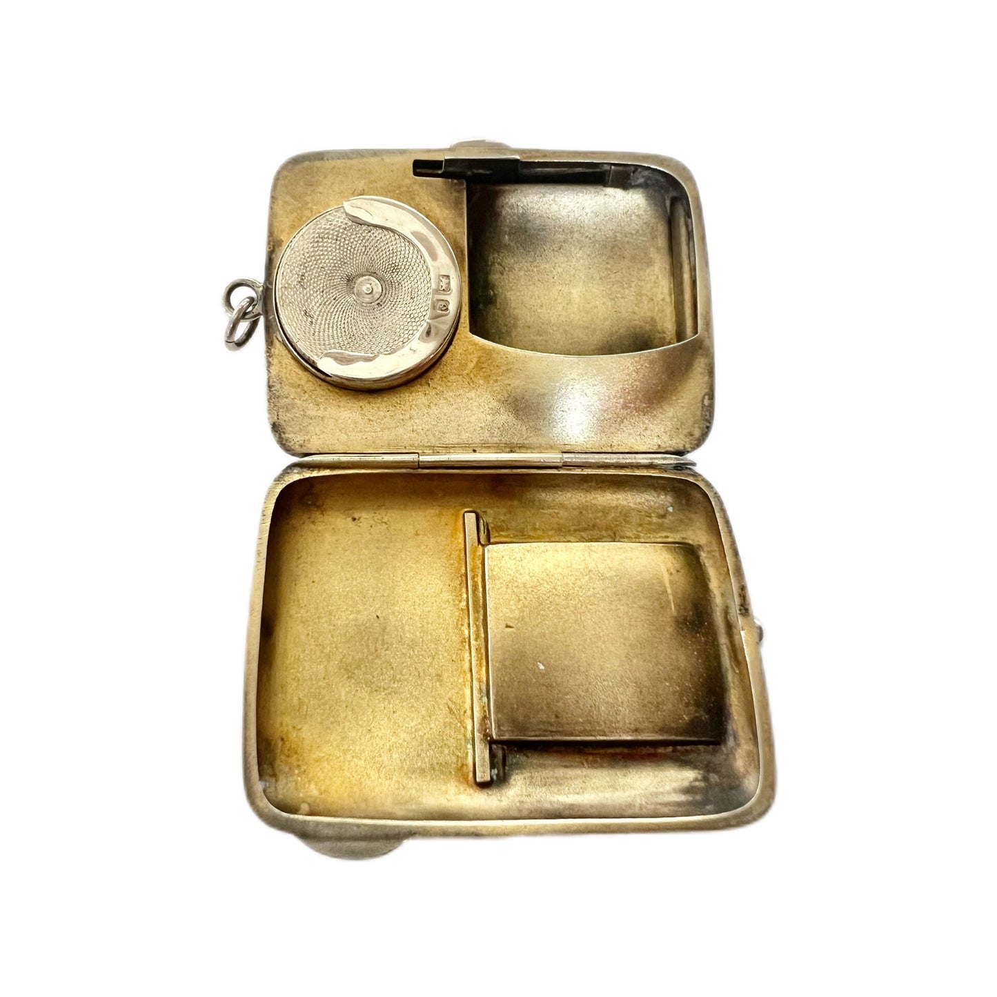 Victorian sterling silver triple-compartment vesta case, Robert Pringle & Sons