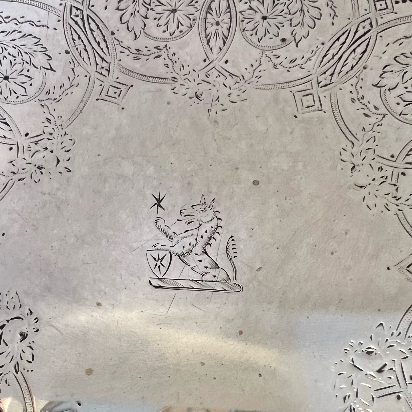 Late Victorian crested sterling silver salver, Walter & John Barnard