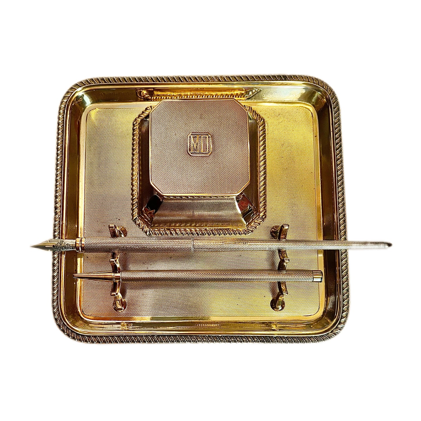 George V Asprey of London near antique gilt on sterling silver desk set