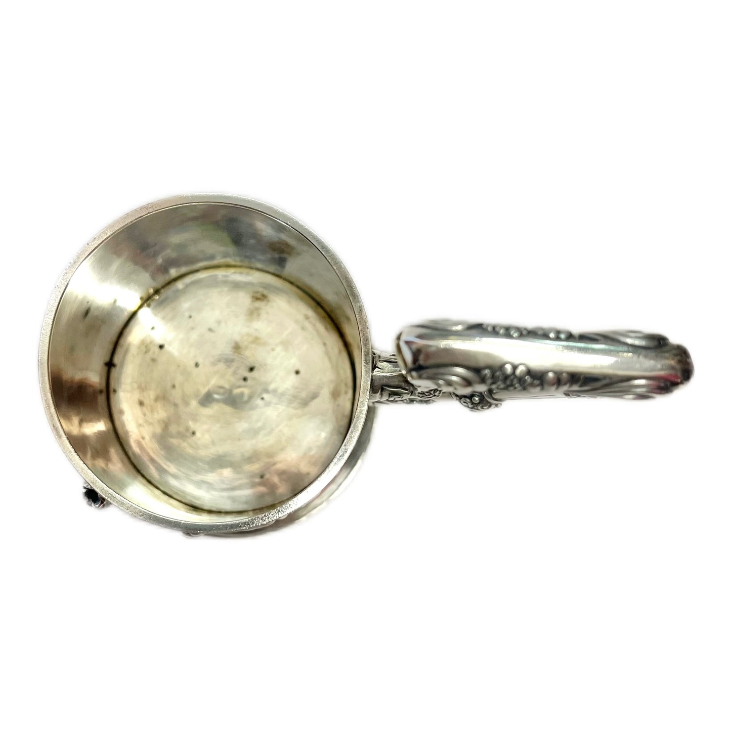 Antique Russia .875 silver Troika podstakannik tea glass holder with original glass