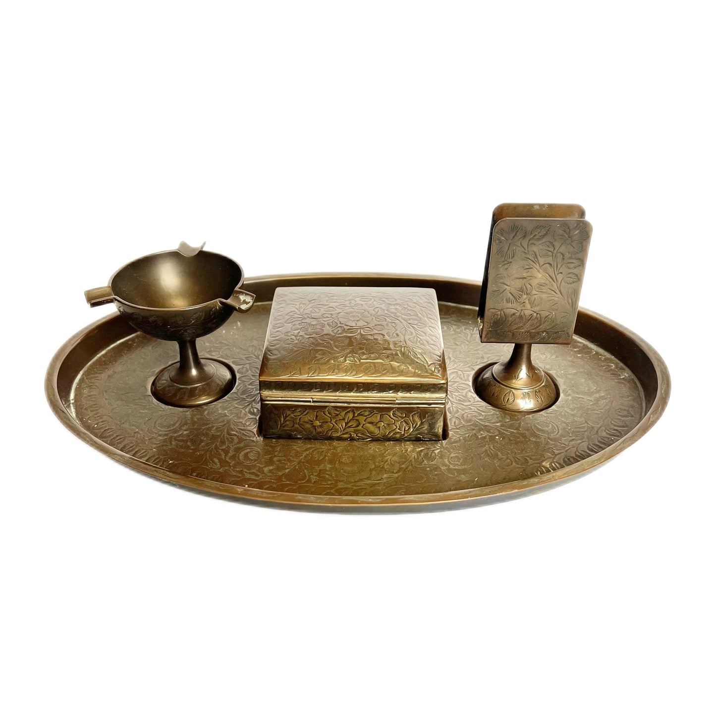 Vintage, possibly antique Anglo-Indian brass 4 piece smoking set
