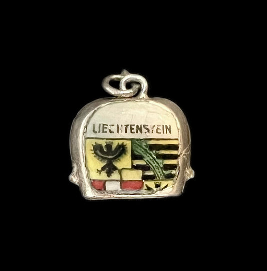 Vintage .800 silver and enamel Liechtenstein souvenir cowbell charm
