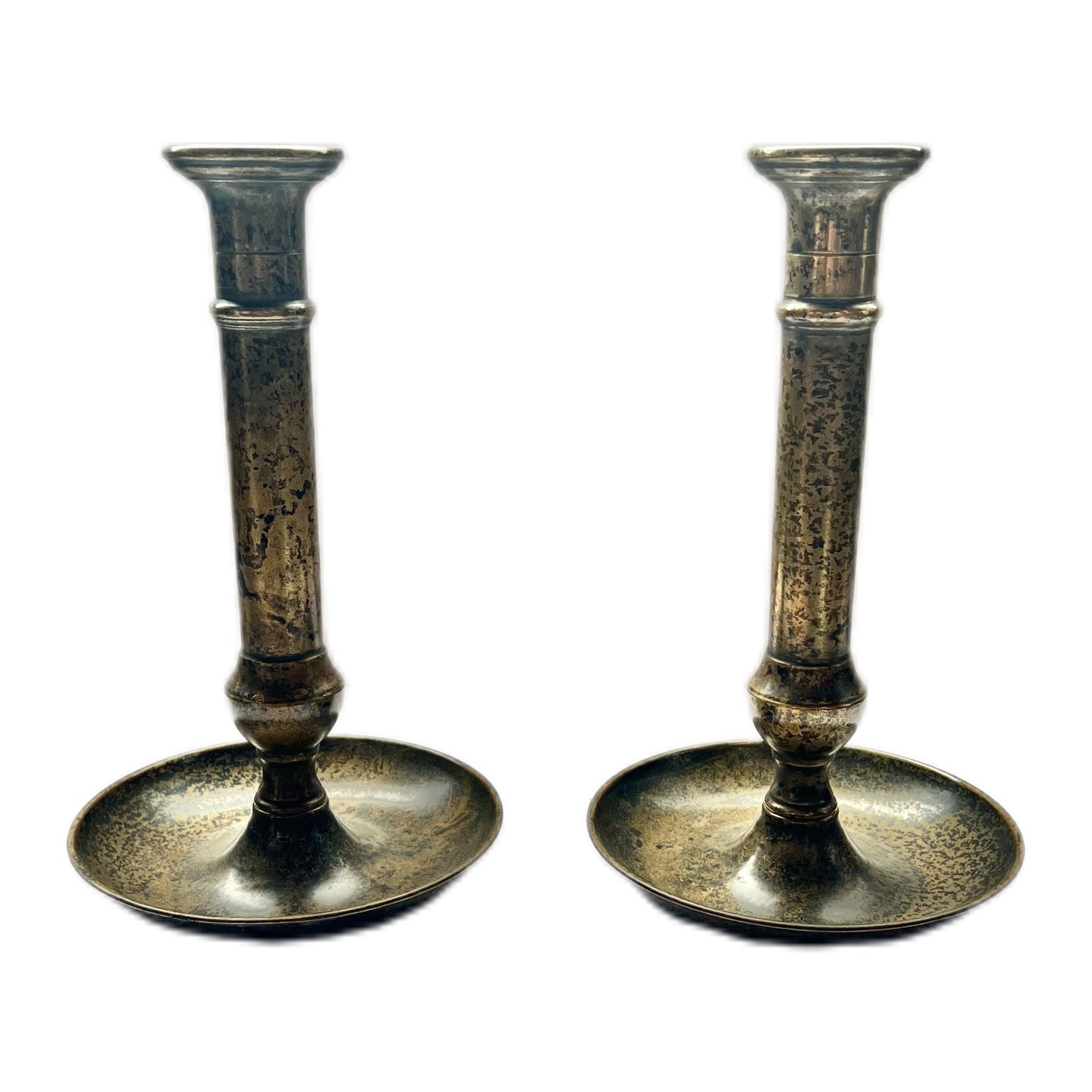 Pair of 19th century English brass and iron hogscraper candlesticks