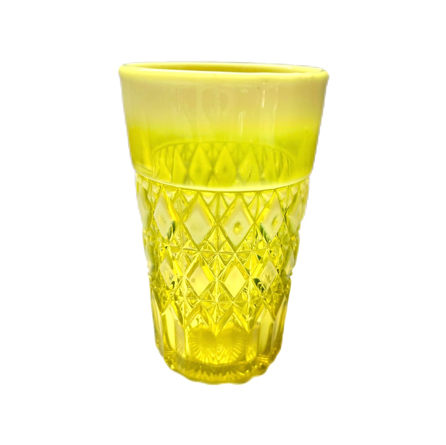 Late Victorian uranium yellow Primrose Pearline glass "Prince William" pattern tumbler