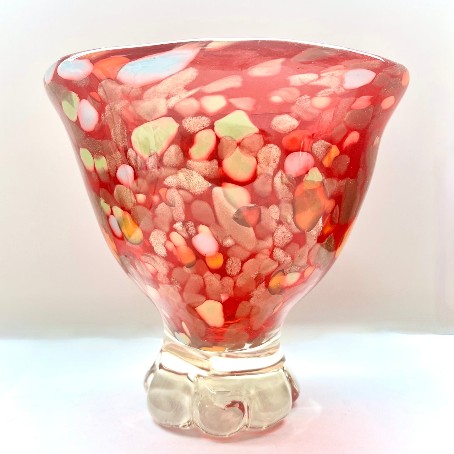 Statement midcentury handblown red Murano glass centrepiece bowl with tutti frutti confetti pattern