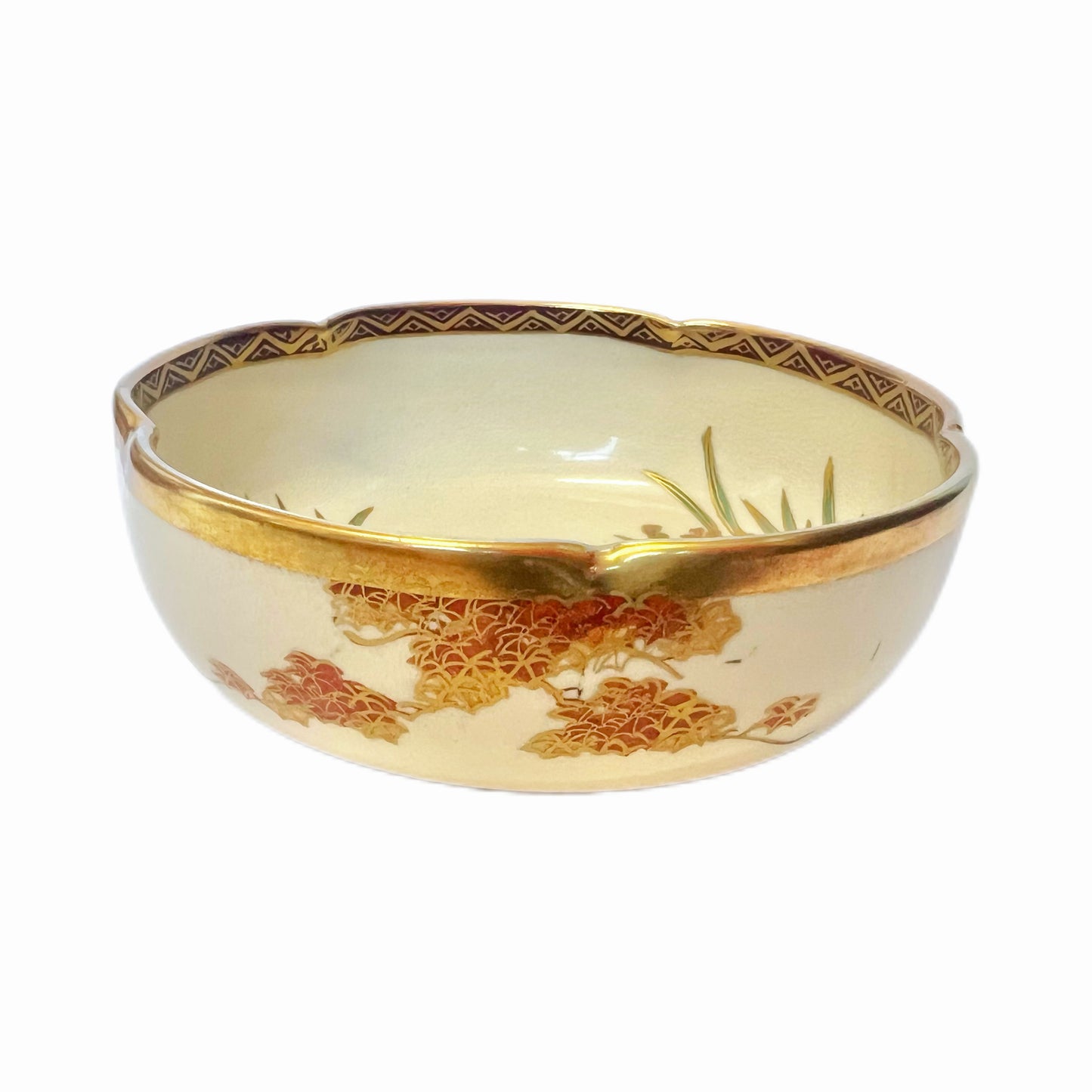 Vintage blossom-shaped Satsuma ware bowl by Koshida